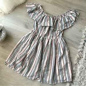 Flowy White, Pink, Blue Ruffle Sun Dress